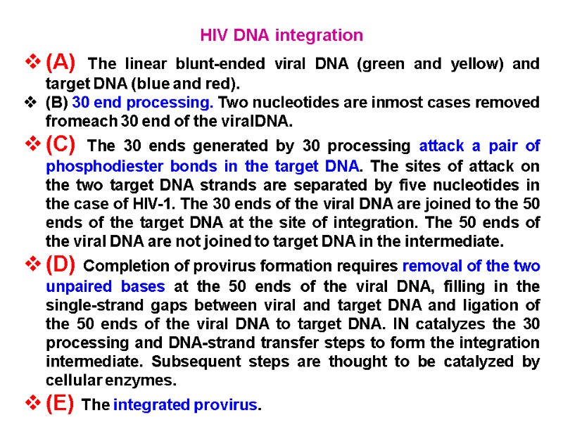 HIV DNA integration (А) The linear blunt-ended viral DNA (green and yellow) and target